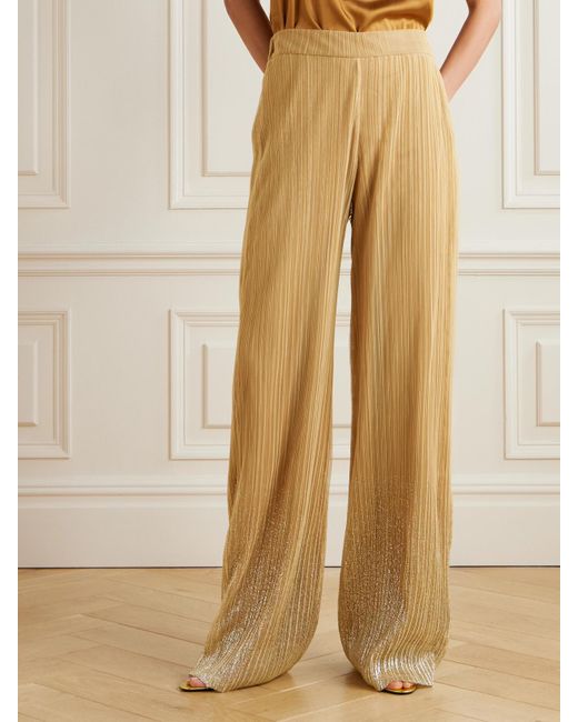 Dima Ayad Natural Metallic Plissé Tulle Wide-Leg Pants