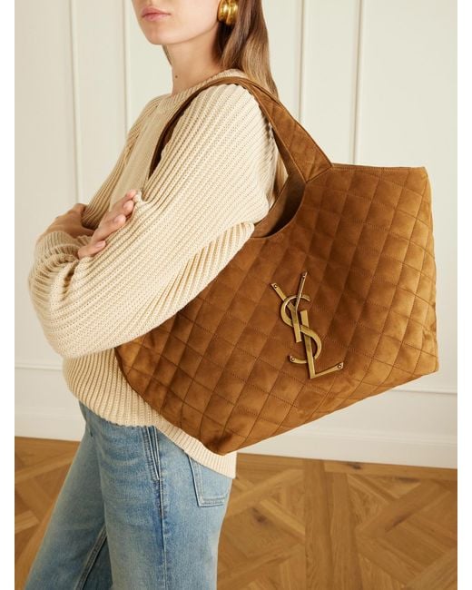 Saint Laurent Brown Icare Medium Matelassé Suede Tote