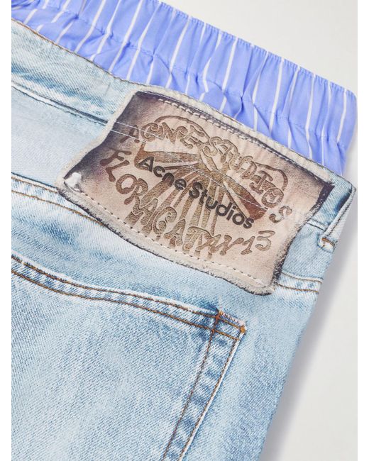 Acne Blue Hose Mit Weitem Bein Aus Baumwollpopeline Mit Trompe-L'Œil-Print