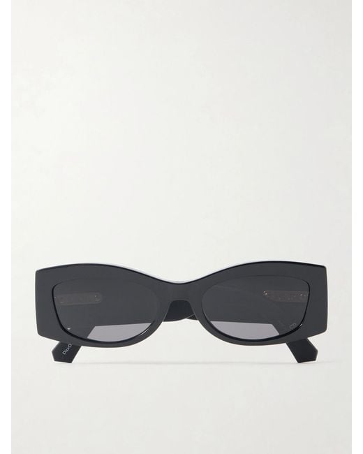 Dior Black Diorombre S1I Rectangular-Frame Leather-Trimmed Acetate Sunglasses