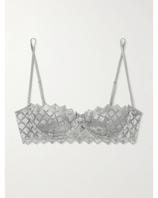 Kiki de Montparnasse Gray Lamine Balconette-Bh Aus Tüll Aus Einer Seidenmischung Mit Bügeln Und Stickereien