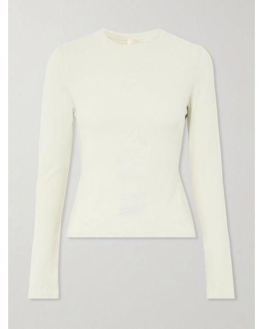Skims Natural Cotton Jersey Long Sleeve T-Shirt – Bone – Oberteil Aus Stretch-Baumwoll-Jersey