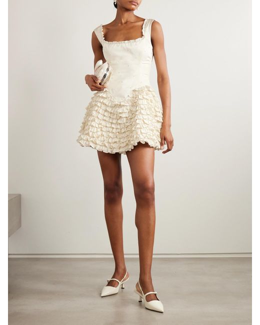Clio Peppiatt Ballerina Embellished Ruffled Taffeta Mini Dress in Natural | Lyst Clio Peppiatt Ballerina Embellished Ruffled Taffeta Mini Dress in Natural | Lyst