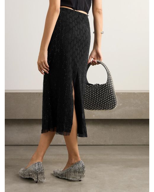 Gucci Black Midirock Aus Tüll Mit Kristallen