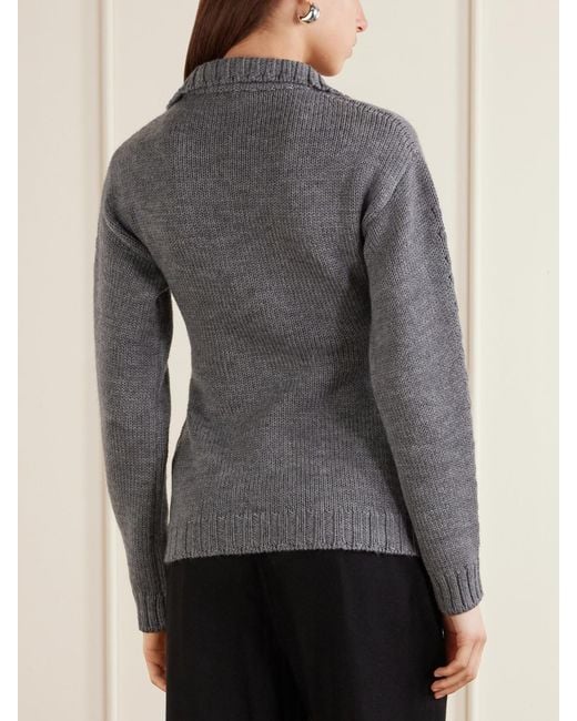 Jil Sander Gray Ribbed-Knit Wool Half-Zip Turtleneck Sweater
