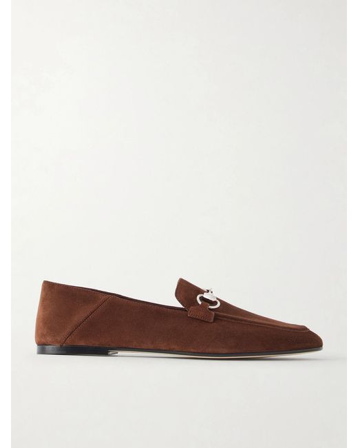 Gucci Brown Jordaan Horsebit-Embellished Suede Loafers
