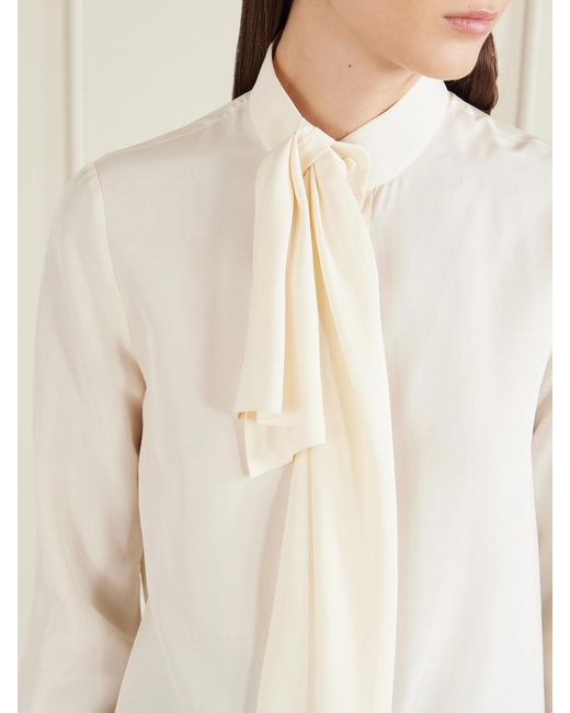 Givenchy Natural Pussy-Bow Draped Silk Blouse