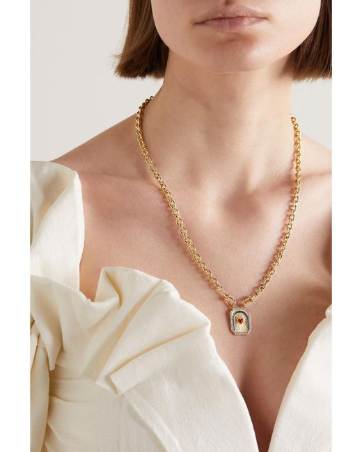 Marie Lichtenberg Metallic Heart Mini Scap 14-Karat, Cord, Enamel And Diamond Necklace