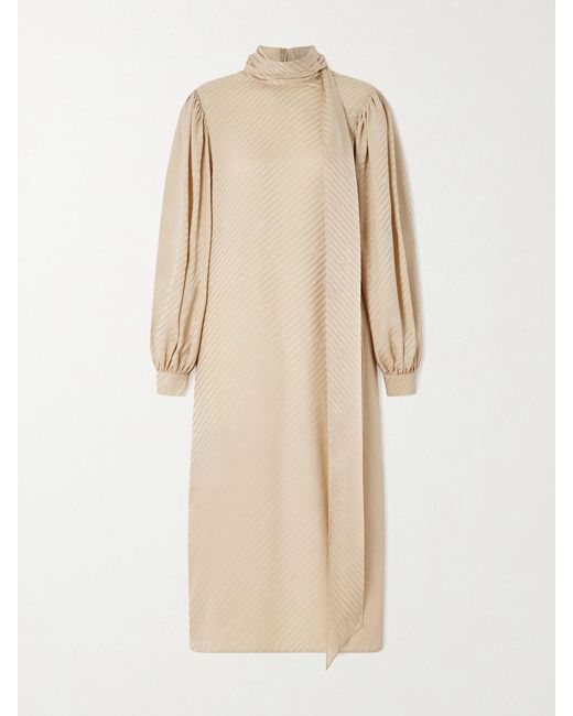 Gucci Women's Natural Tie-Detailed Silk-Jacquard Midi Dress Gucci Women's Natural Tie-Detailed Silk-Jacquard Midi Dress