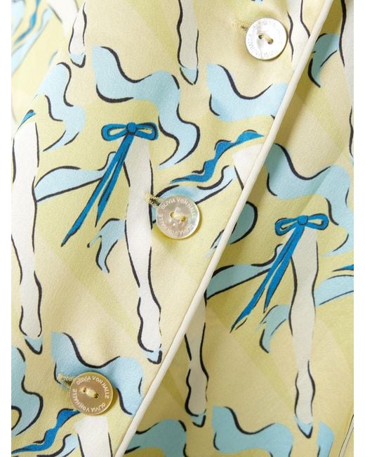 Olivia Von Halle White Lila Printed Silk-Satin Pajama Set