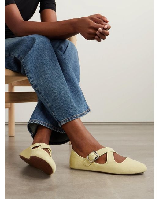 Alaïa Natural Criss Cross Leather-Trimmed Calf Hair Ballet Flats