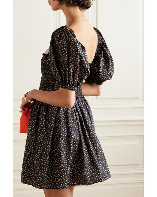 Matteau Black + Net Sustain Shirred Printed Organic Cotton Mini Dress