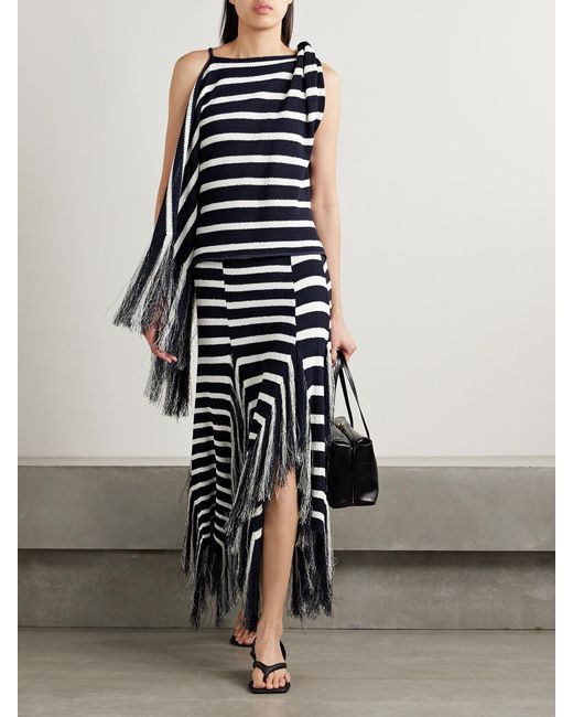 Proenza Schouler Blue Yves Asymmetric Fringed Knitted Top