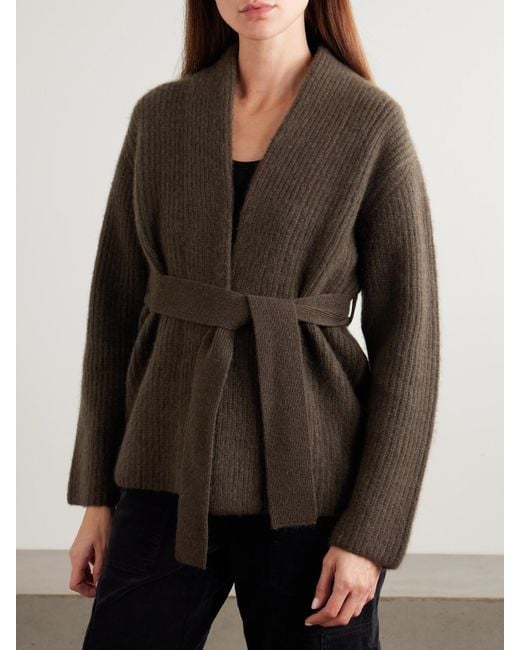 arch4 Brown Sasha Belted Ribbed Cashmere Cardigan