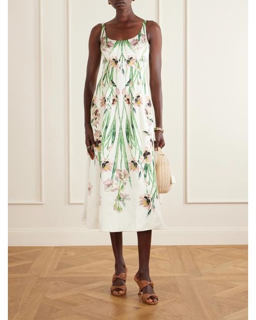Erdem White Duchess Floral-Print Satin Midi Dress