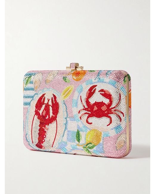 Judith Leiber Red Amalfi Slim Slide Crystal-Embellished-Tone Clutch