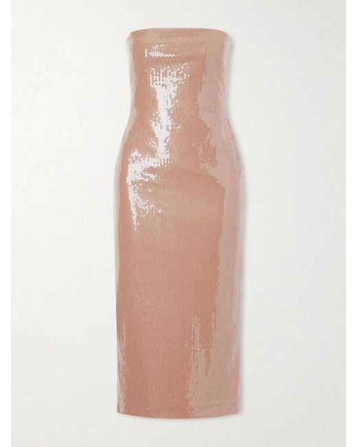 Alex Perry Natural Strapless Sequined Stretch-Mesh Gown