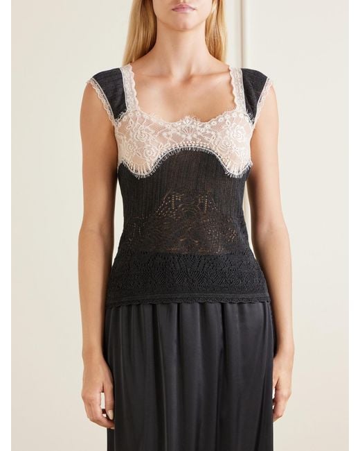 Anna Sui Black Lace-Trimmed Jersey Cami