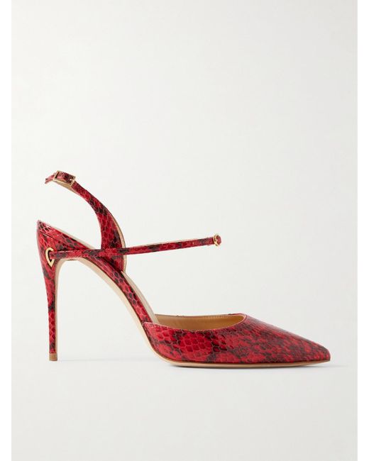JENNIFER CHAMANDI Red Vittorio 105 Elaphe Point-Toe Slingback Pumps