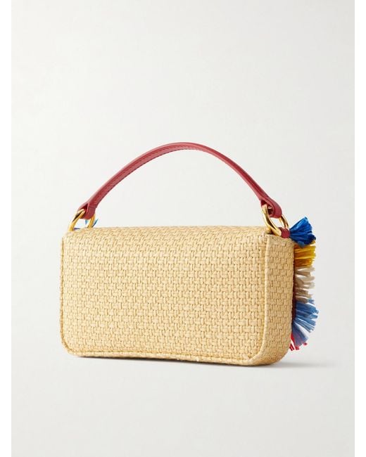Dolce & Gabbana Blue 3.5 Logo-Embellished Fringed Leather-Trimmed Raffia Shoulder Bag