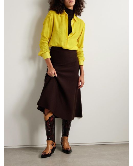 Gabriela Hearst Yellow Reyes Hemd Aus Einer Kaschmir-Seidenmischung Mit Fischgratmuster