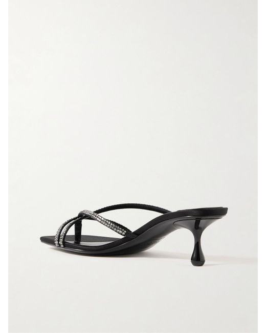 Jimmy Choo Black Etana 50 Crystal-Embellished Satin Mules