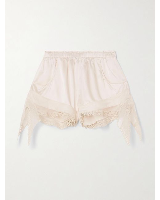 Isabel Marant Natural Ildana Lace-Trimmed Stretch Silk-Blend Satin Shorts