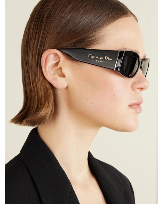 Dior Black Diorombre S1I Rectangular-Frame Leather-Trimmed Acetate Sunglasses