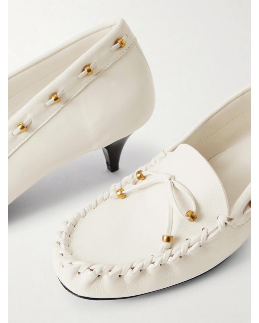 Khaite Natural Milly Embellished Whipstitched Textured-Leather Pumps
