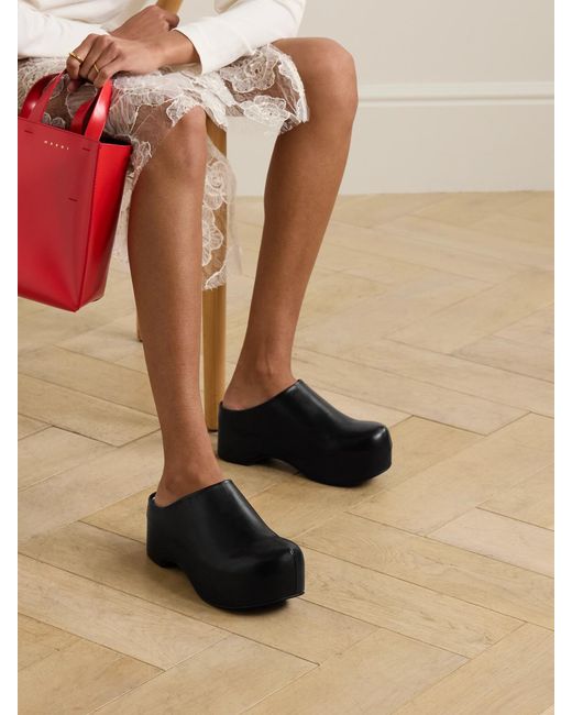 Marni Black Sabot Leather Platform Clogs