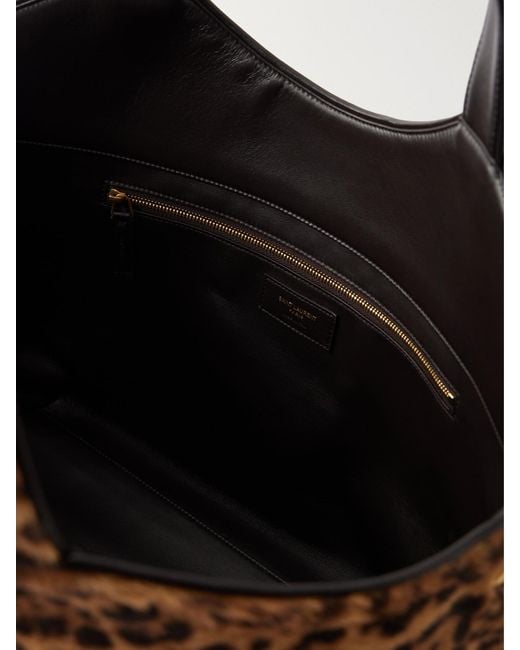 Saint Laurent Brown Icare Cassandre Animal-Print Calf Hair Tote