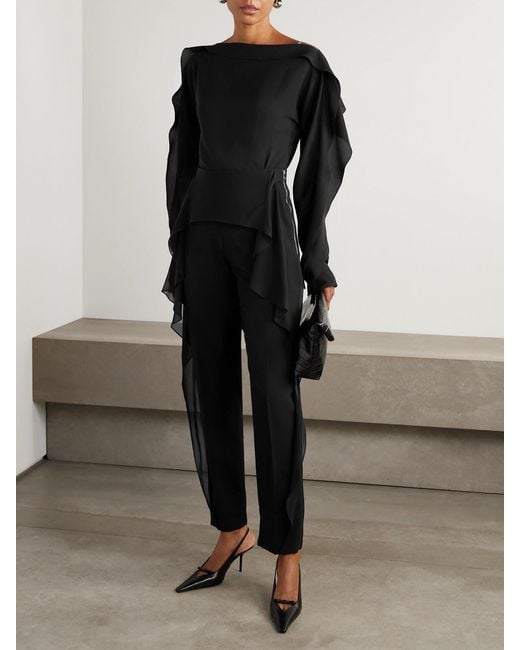 Lanvin Black Long Sleeve Top With Ruffles