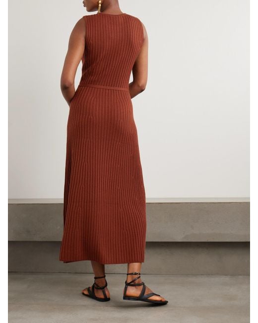Gabriela Hearst Red Meier Belted Ribbed Wool And Cashmere-Blend Midi Dress