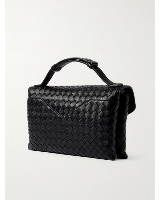 Bottega Veneta Black Knot Lock Medium Intrecciato Leather Shoulder Bag