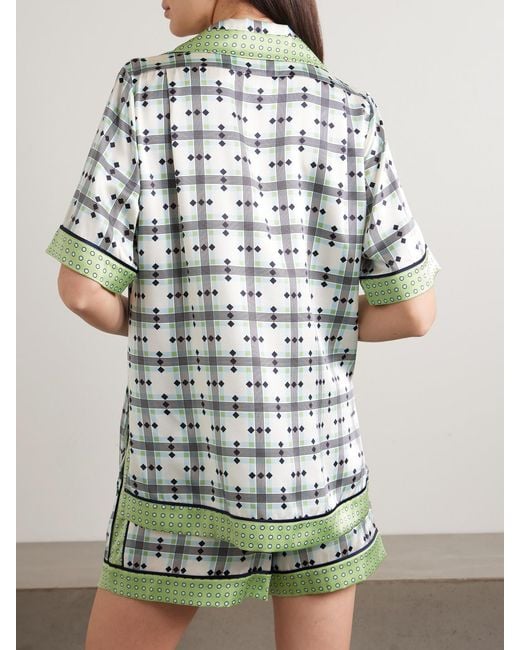 Olivia Von Halle Green Zelda Printed Silk-Satin Pajamas