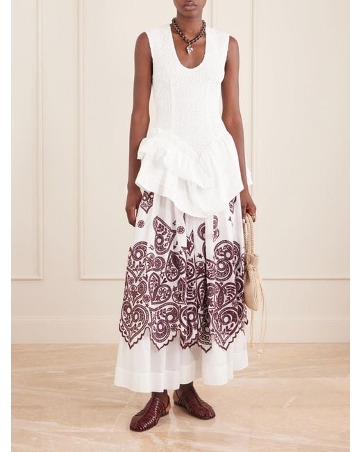 ALÉMAIS White Bobby Embroidered Cotton Midi Dress