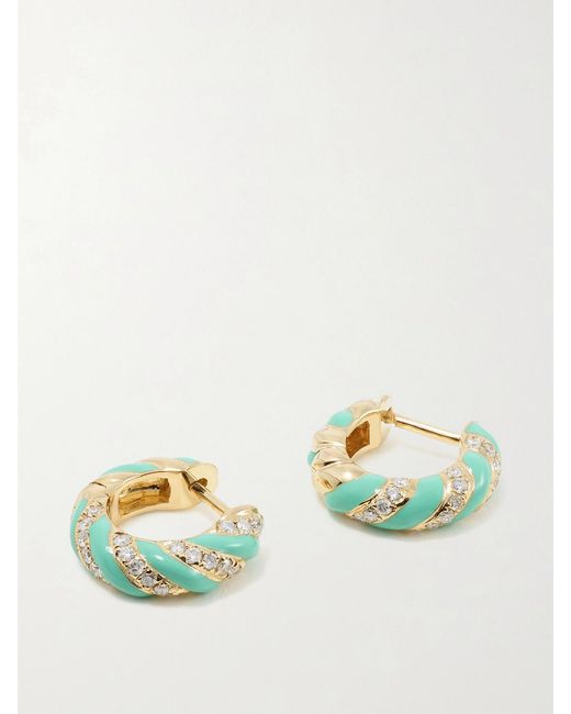 Yvonne Léon Metallic 9-karat Gold, Enamel And Diamond Hoop Earrings