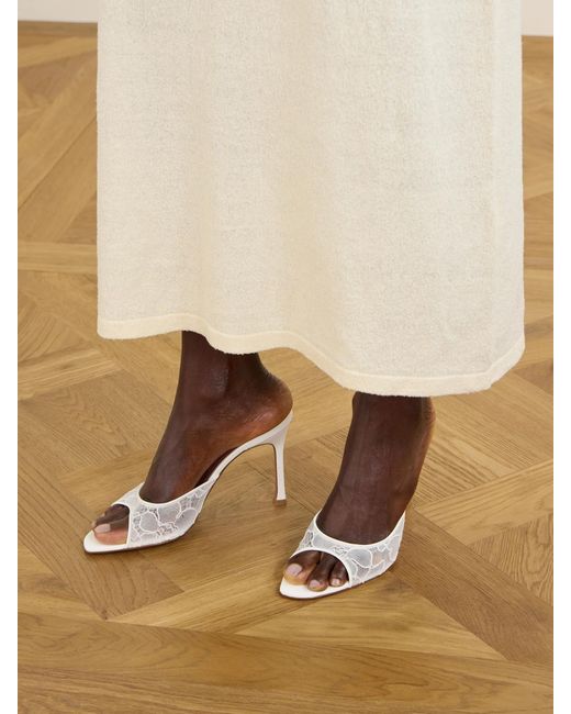 AMINA MUADDI Natural Alexa 95 Satin And Corded-Lace Sandals