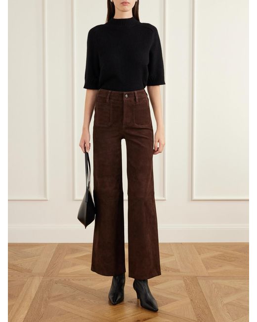 FRAME Brown Palazzo Modernist Pocket Suede High-Rise Wide-Leg Pants