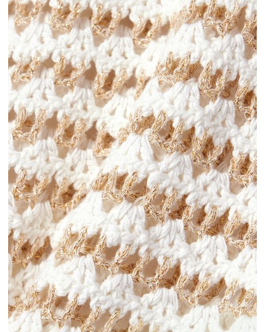 Zimmermann Natural Tallow Cropped Striped Crocheted Cotton-Blend Tank