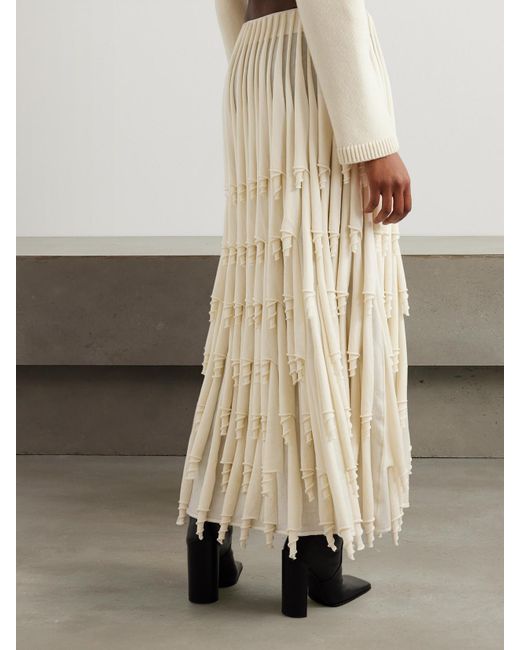 Alaïa Natural Tiered Pleated Wool And Silk-Blend Midi Skirt