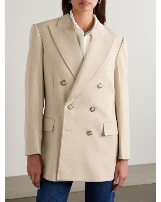 Victoria Beckham Natural Double-breasted Wool And Cashmere-blend Blazer