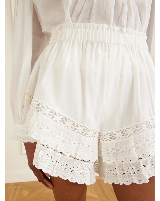 Sea White Eliza Embroidered Cotton-Blend Shorts