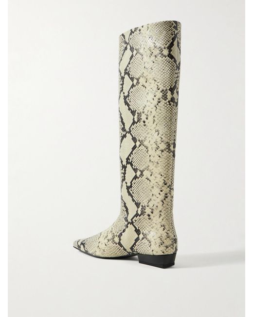 Staud White Wally Snake-Effect Leather Knee Boots