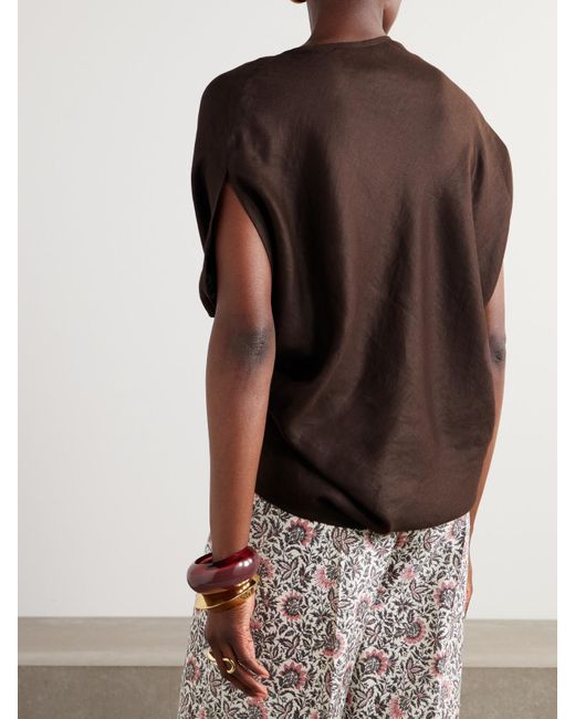 Loro Piana Brown Gaia Asymmetric Linen Blouse