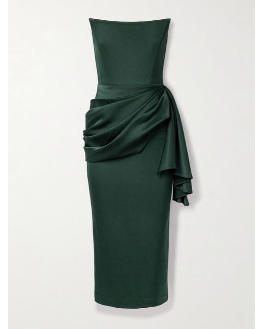 Alex Perry Green Strapless Draped Satin-Crepe Midi Dress