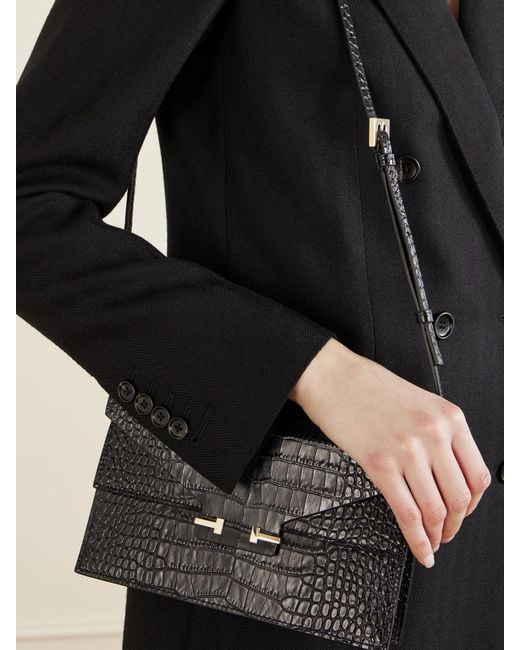 Tom Ford Black Croc-Effect Patent-Leather Shoulder Bag