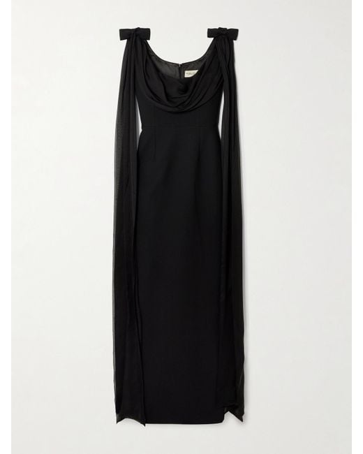 The New Arrivals Ilkyaz Ozel Black Morticia Robe Aus Cady Mit Besätzen Aus Seiden-Voile Und Schleifen