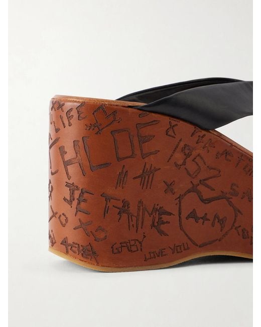 Chloé Brown Leather Platform Thong Sandals