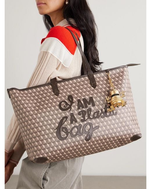 Anya Hindmarch Natural I Am A Plastic Bag Tote Aus Beschichtetem Canvas Mit Lederbesätzen